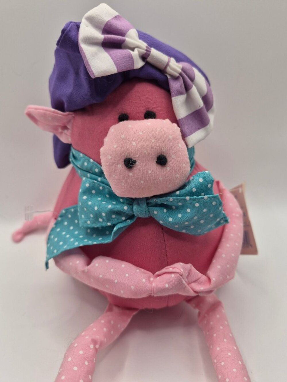 Russ Flopperoos Ploppy Plush Pink Pig With Polka Dot Bow & Purple Hat